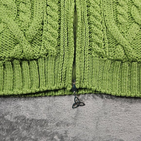 Aran Crafts Cardigan Womens XXL Green Merino Wool Cable Knit Full Zip Ireland - Picture 4 of 8